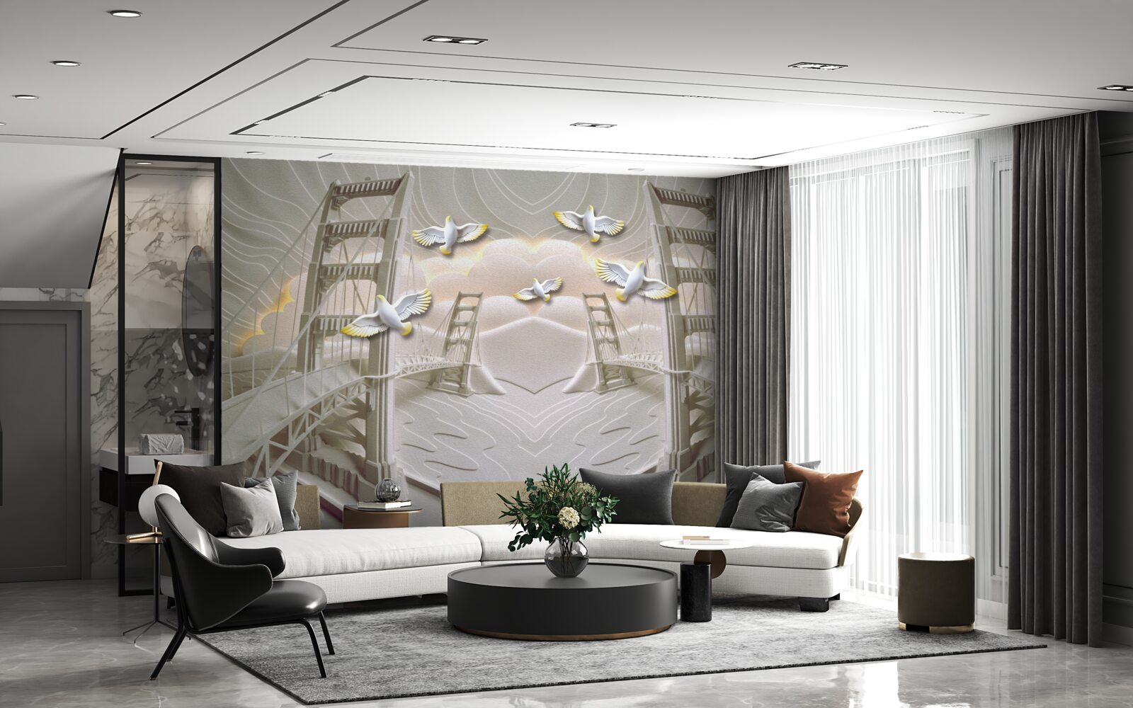 Fototapeta odraz labutí cez mosty