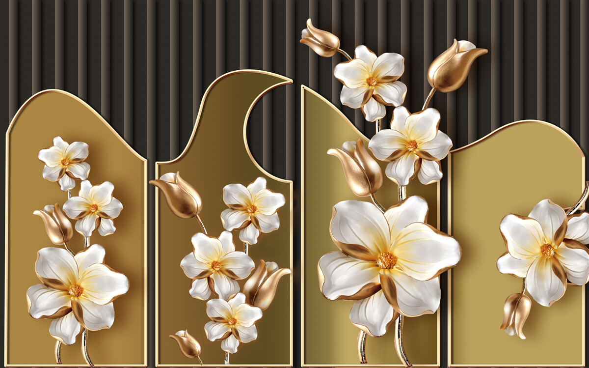 Fototapeta Snehobiele hyacinty na zlatom podklade