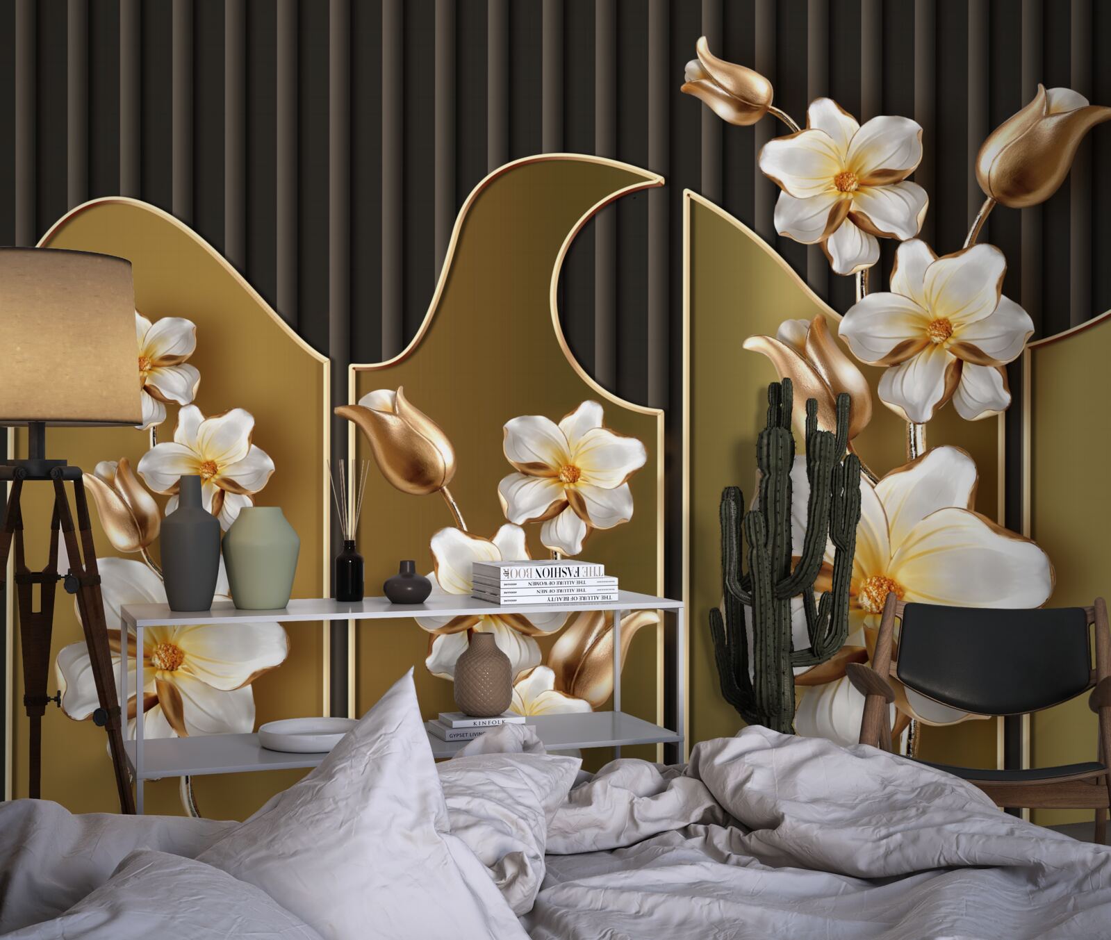 Fototapeta Snehobiele hyacinty na zlatom podklade