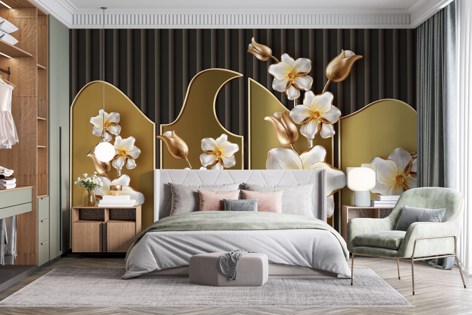 Fototapeta Snehobiele hyacinty na zlatom podklade