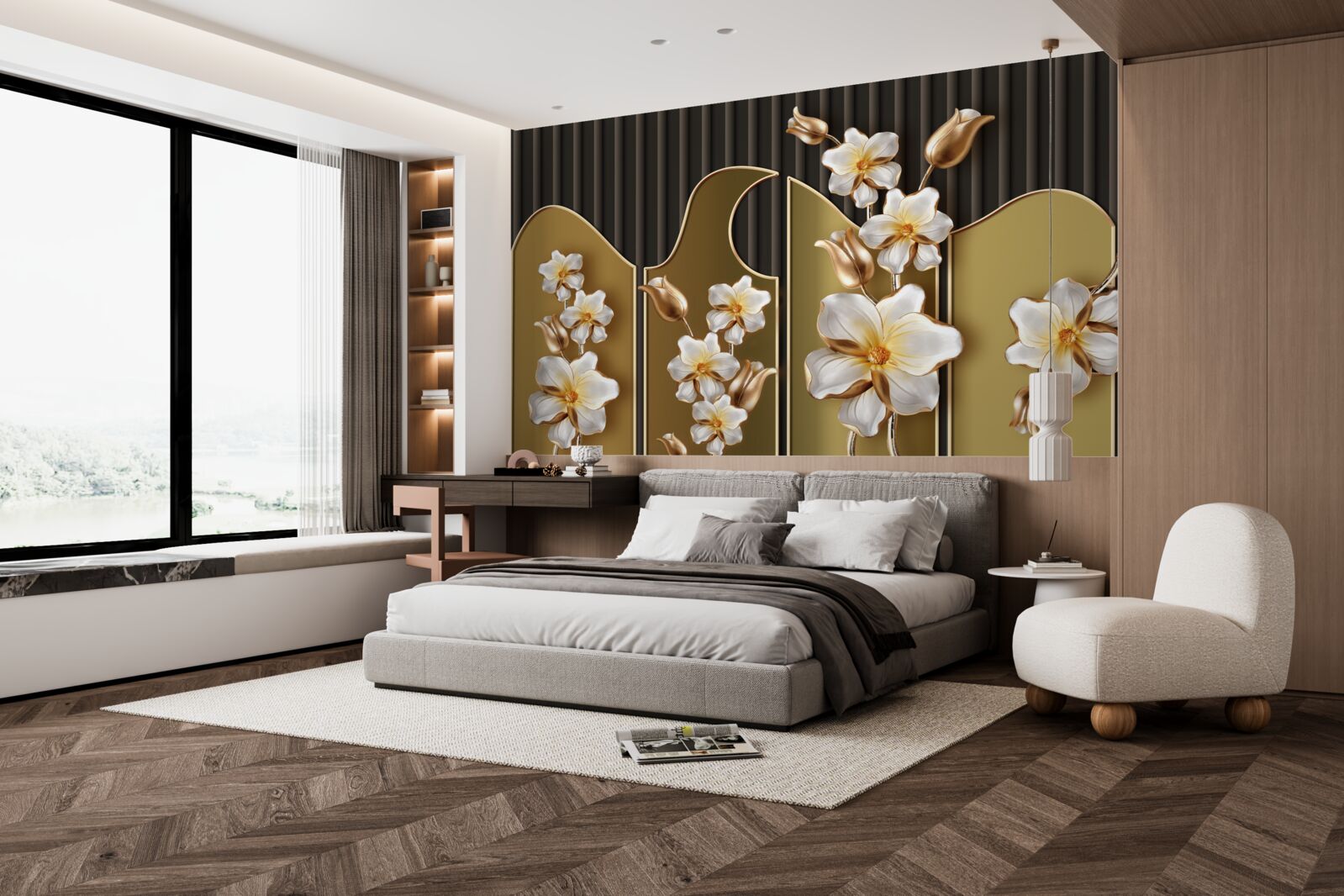 Fototapeta Snehobiele hyacinty na zlatom podklade