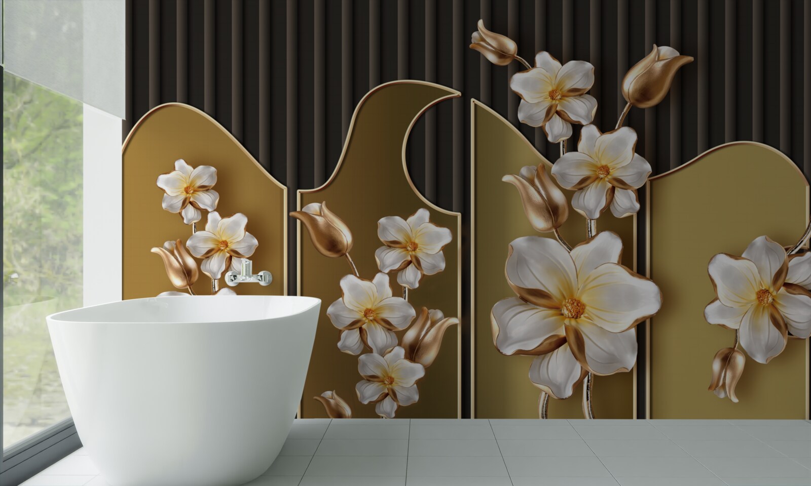 Fototapeta Snehobiele hyacinty na zlatom podklade