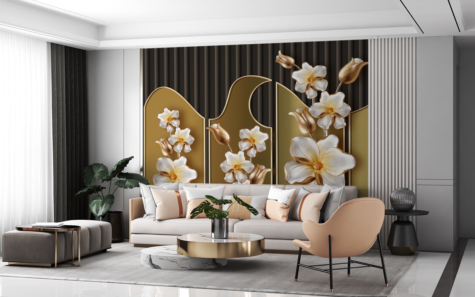 Fototapeta Snehobiele hyacinty na zlatom podklade