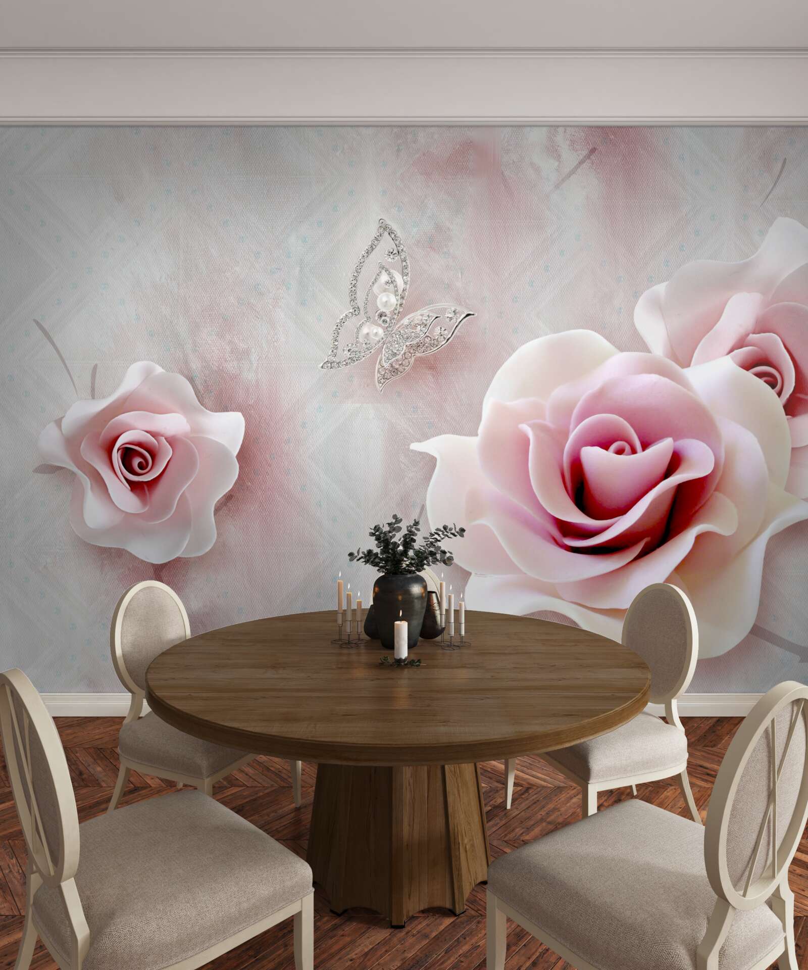 Fototapeta motýle a ružové púčiky ruží