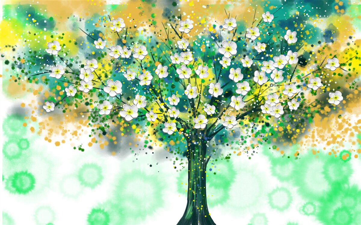 Fototapeta kvety rôznych odtieňov na rozkvitnutom strome