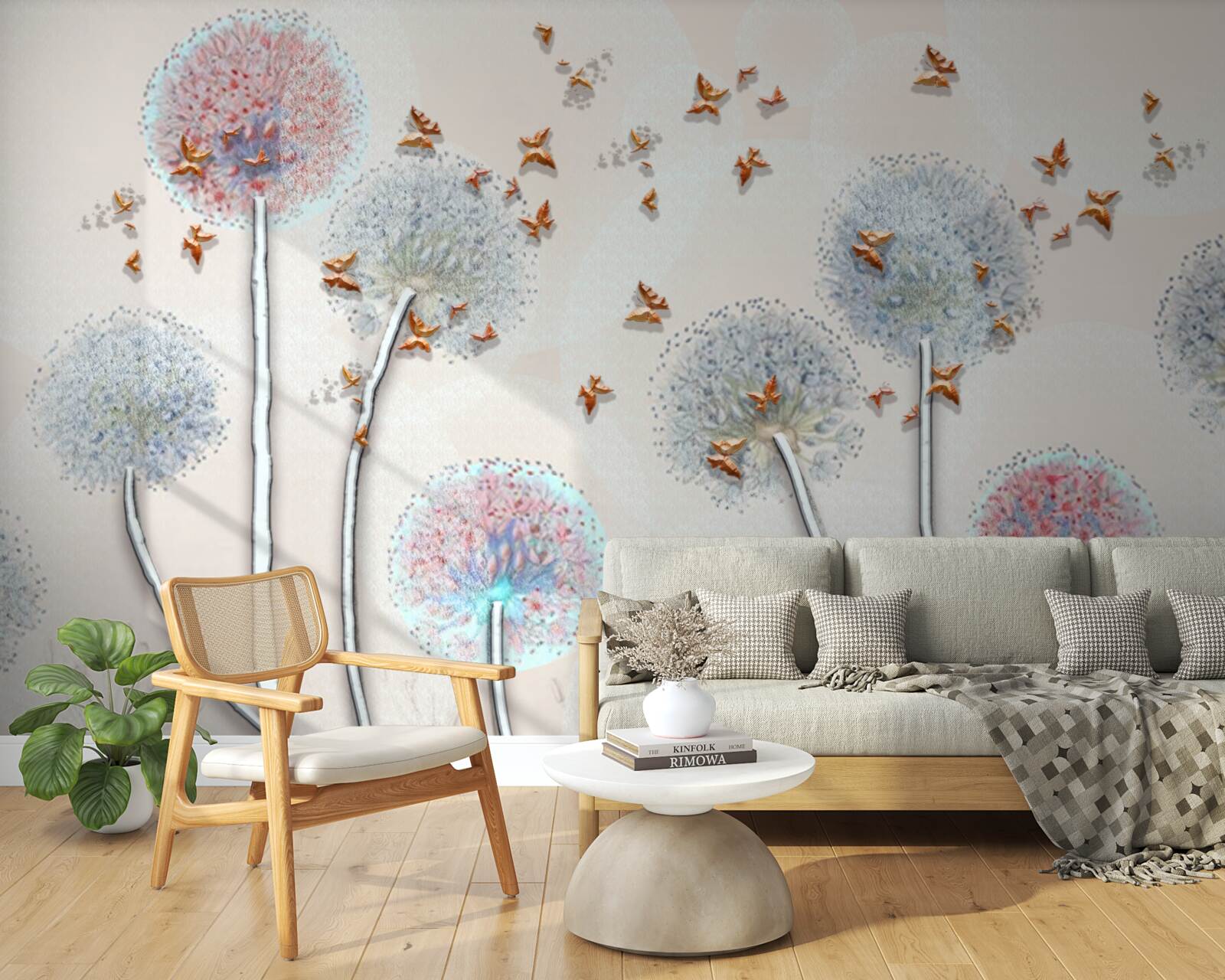 Fototapeta pole púpav je pokryté letom motýľov