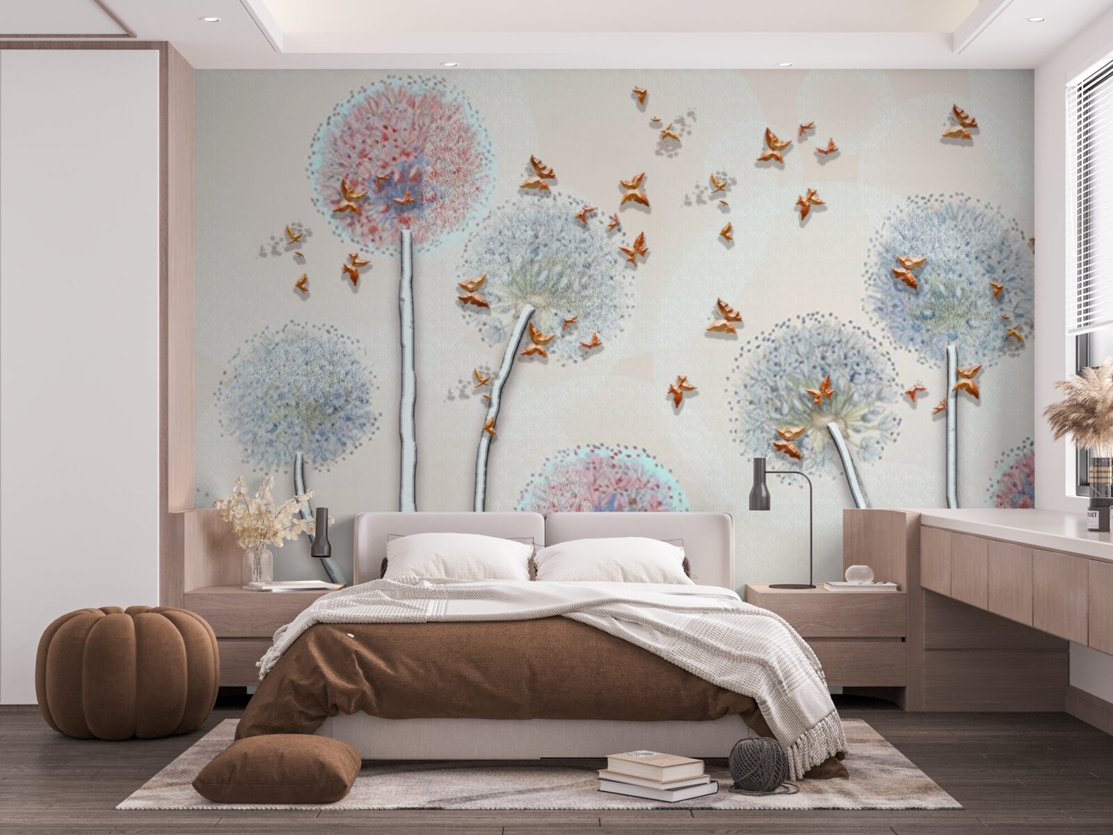 Fototapeta pole púpav je pokryté letom motýľov