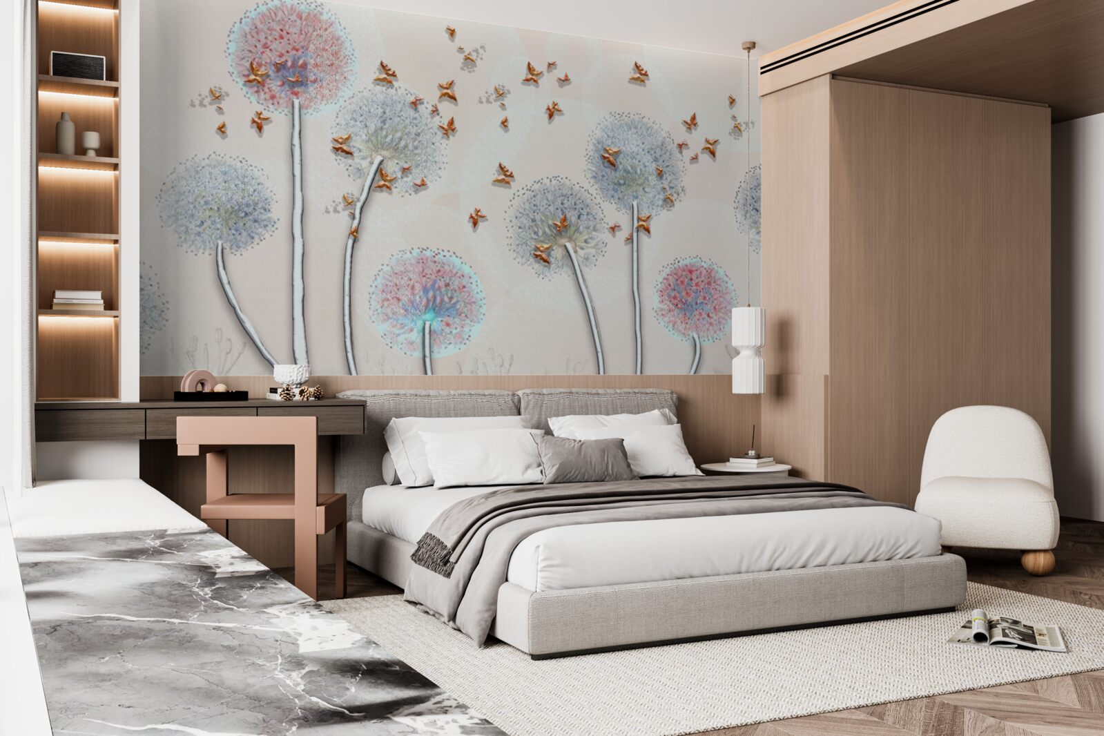 Fototapeta pole púpav je pokryté letom motýľov