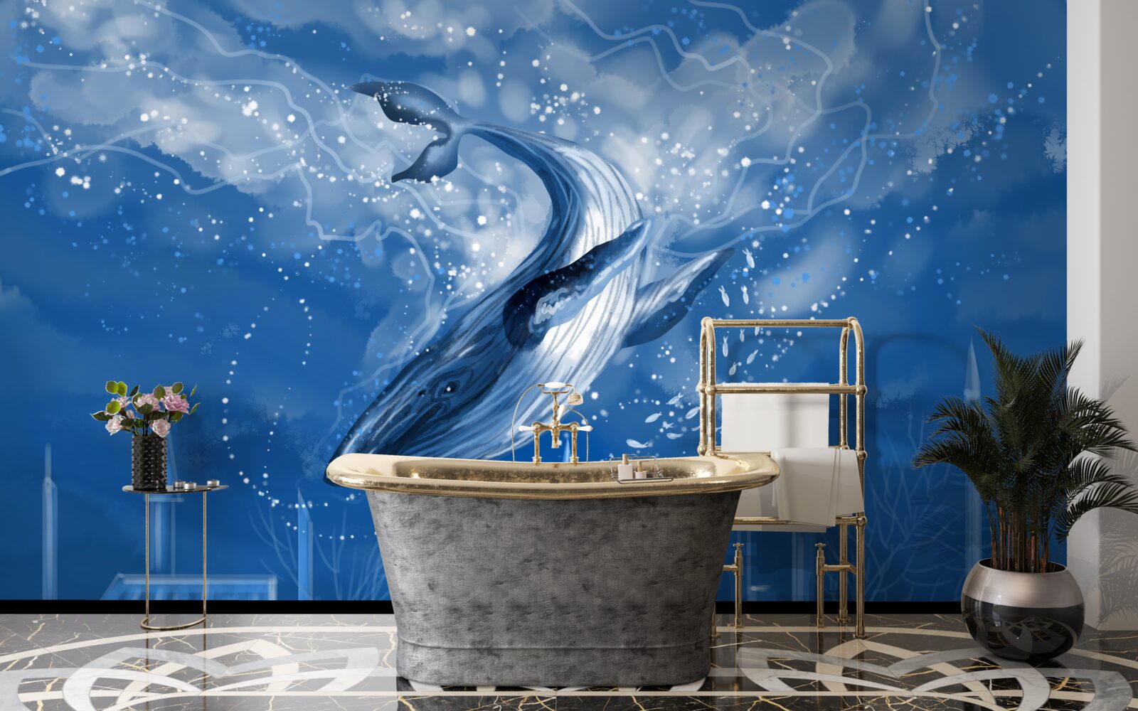 Fototapeta oceánska priepasť a modrá veľryba