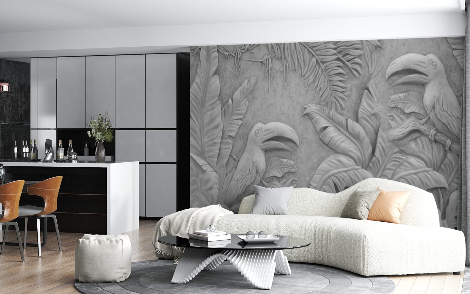 Fototapeta basreliéf tropických vtákov v lese