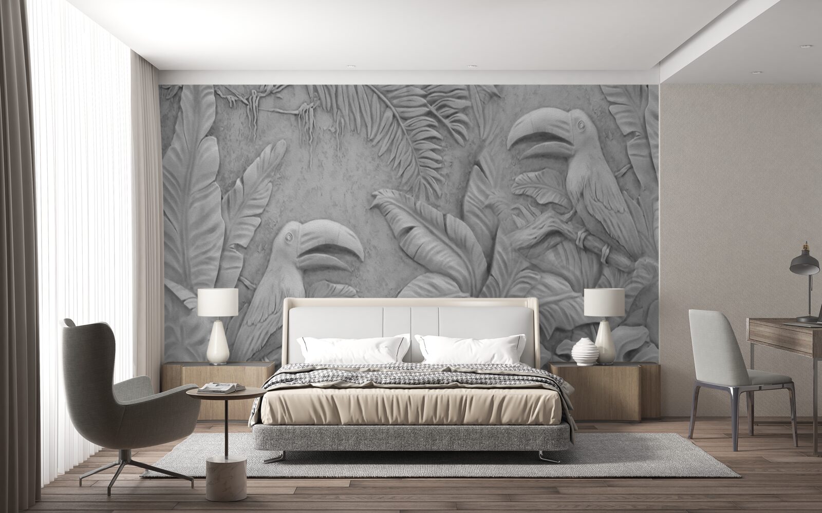 Fototapeta basreliéf tropických vtákov v lese