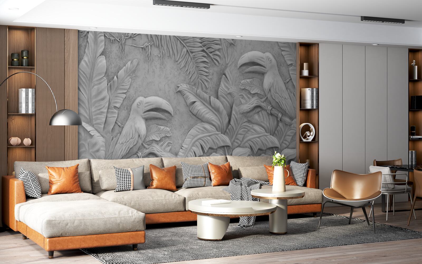 Fototapeta basreliéf tropických vtákov v lese