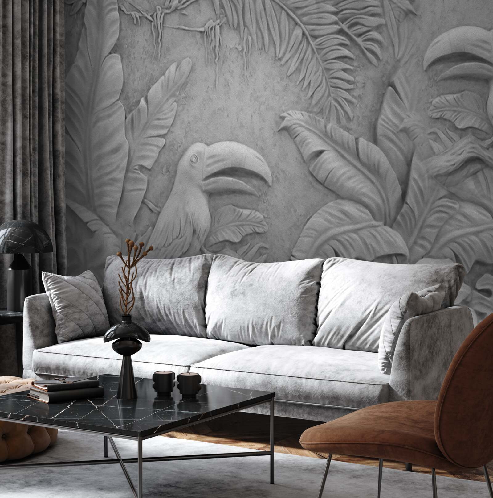 Fototapeta basreliéf tropických vtákov v lese