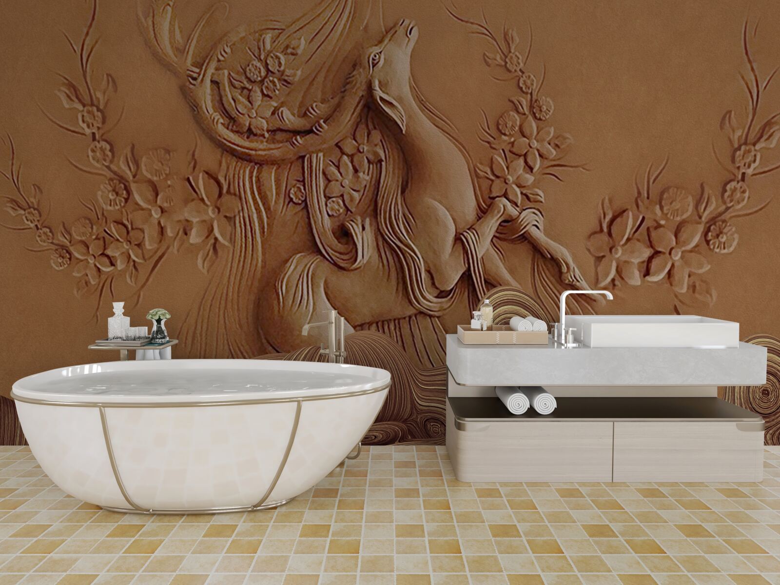 Fototapeta krásny basreliéf zobrazujúci kozu žijúcu v horách