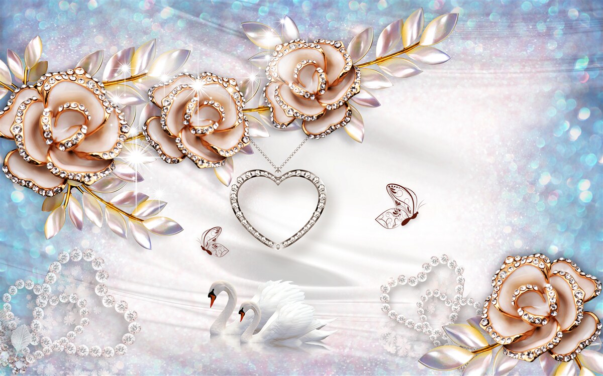 Fototapeta konáre kvetov žiariace zlatom a labute biele ako sneh