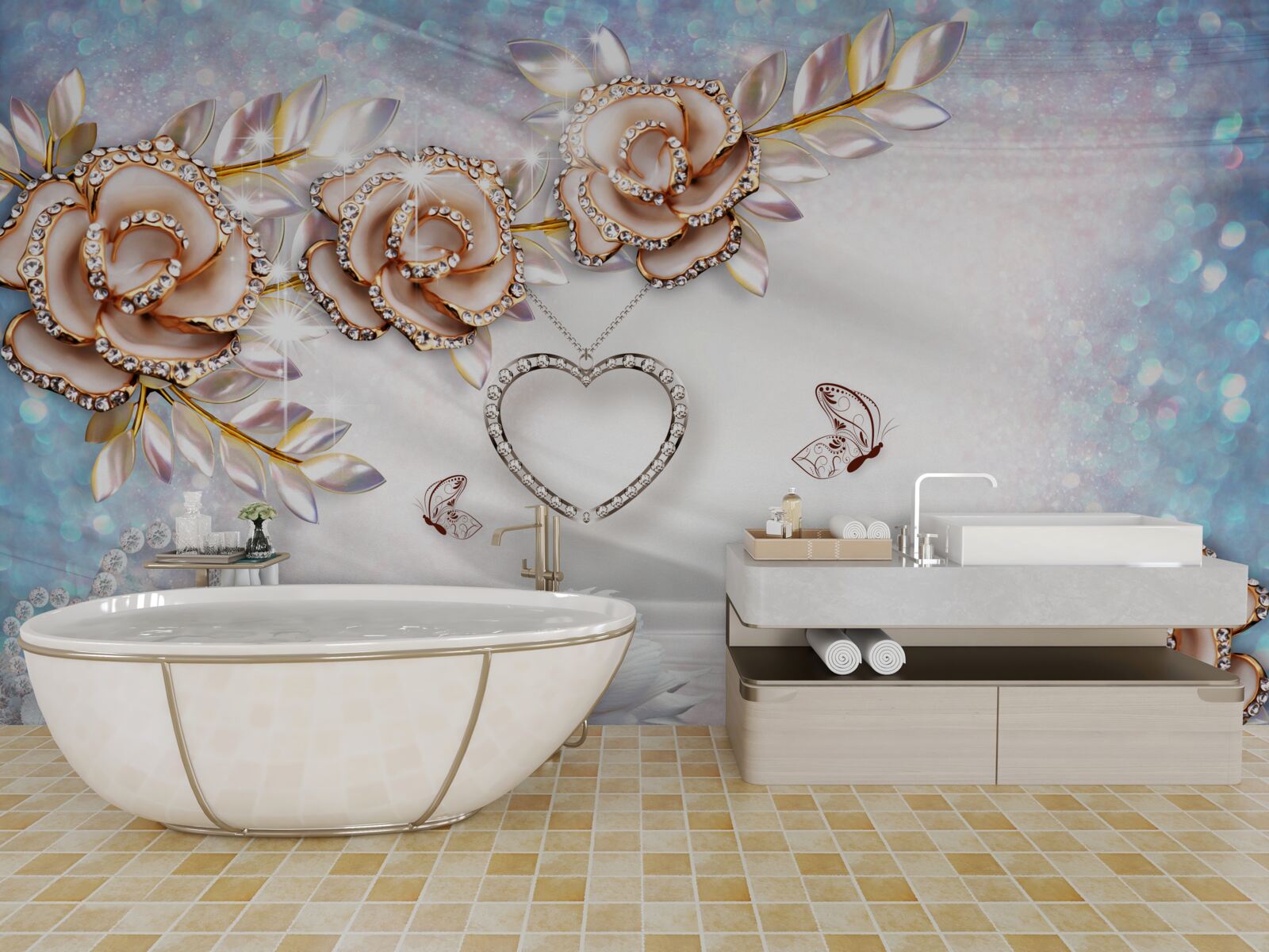 Fototapeta konáre kvetov žiariace zlatom a labute biele ako sneh