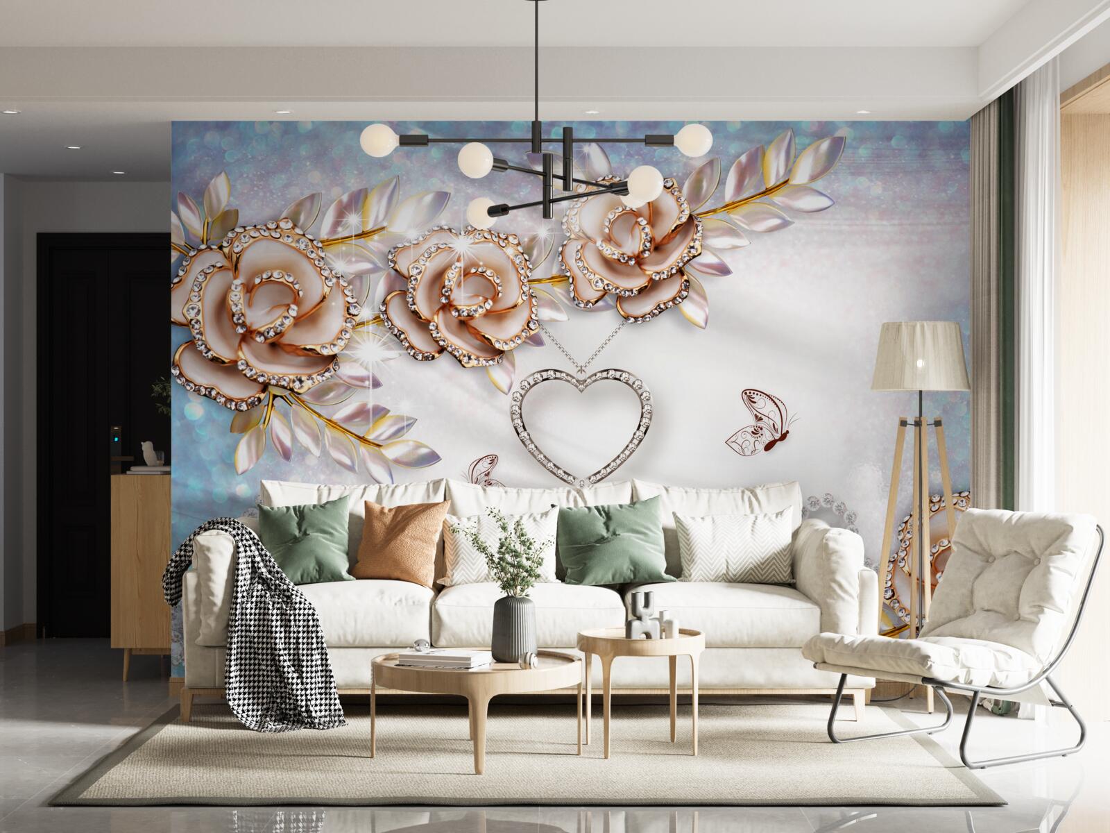 Fototapeta konáre kvetov žiariace zlatom a labute biele ako sneh