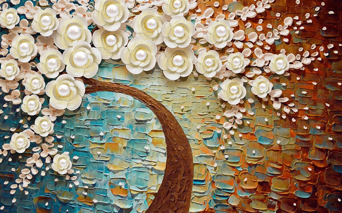 Fototapeta strom s perleťovo bielymi kvetmi