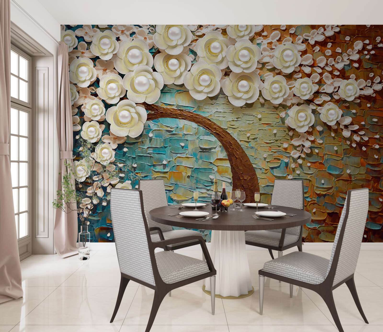 Fototapeta strom s perleťovo bielymi kvetmi