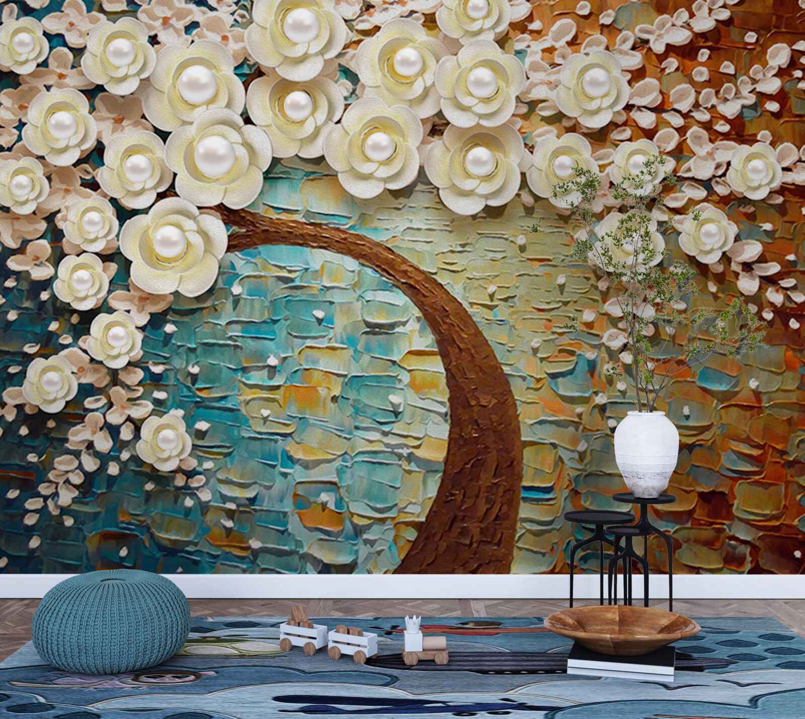 Fototapeta strom s perleťovo bielymi kvetmi