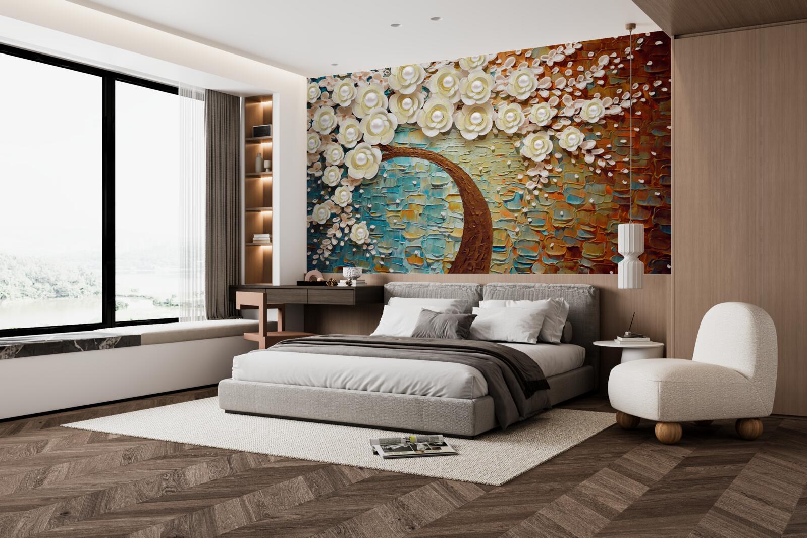 Fototapeta strom s perleťovo bielymi kvetmi