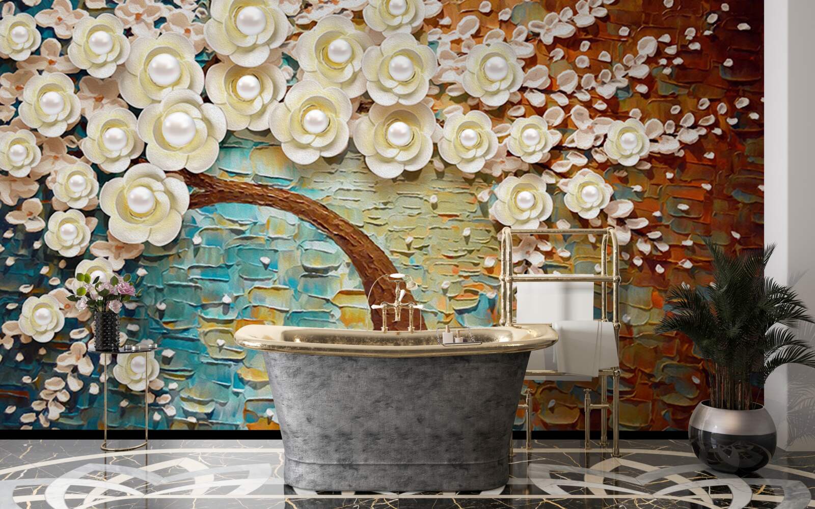 Fototapeta strom s perleťovo bielymi kvetmi