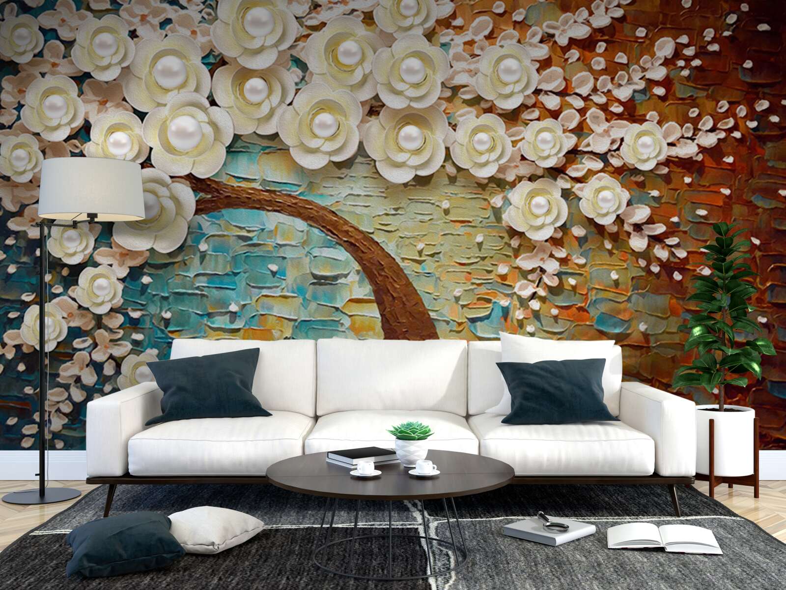 Fototapeta strom s perleťovo bielymi kvetmi