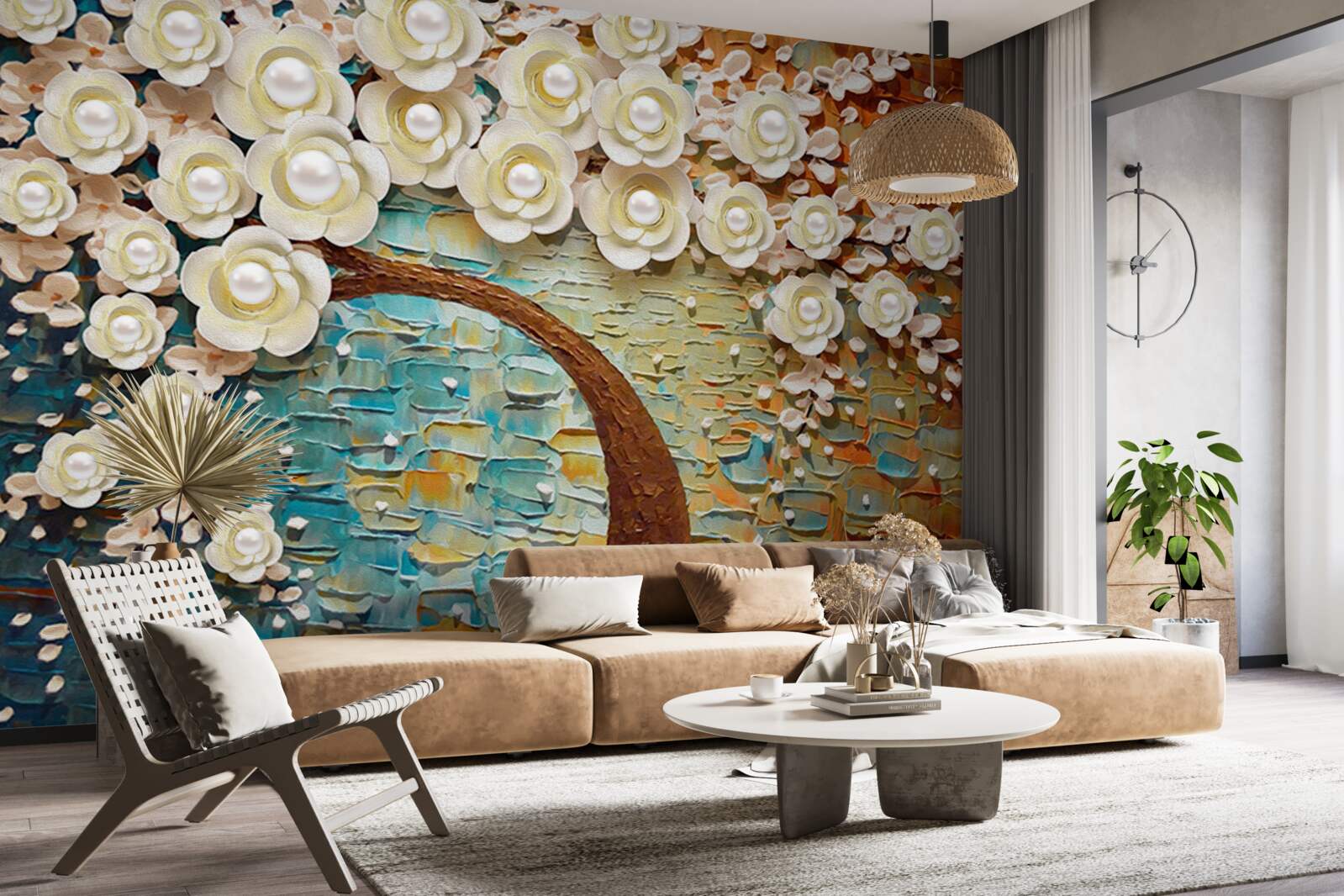 Fototapeta strom s perleťovo bielymi kvetmi