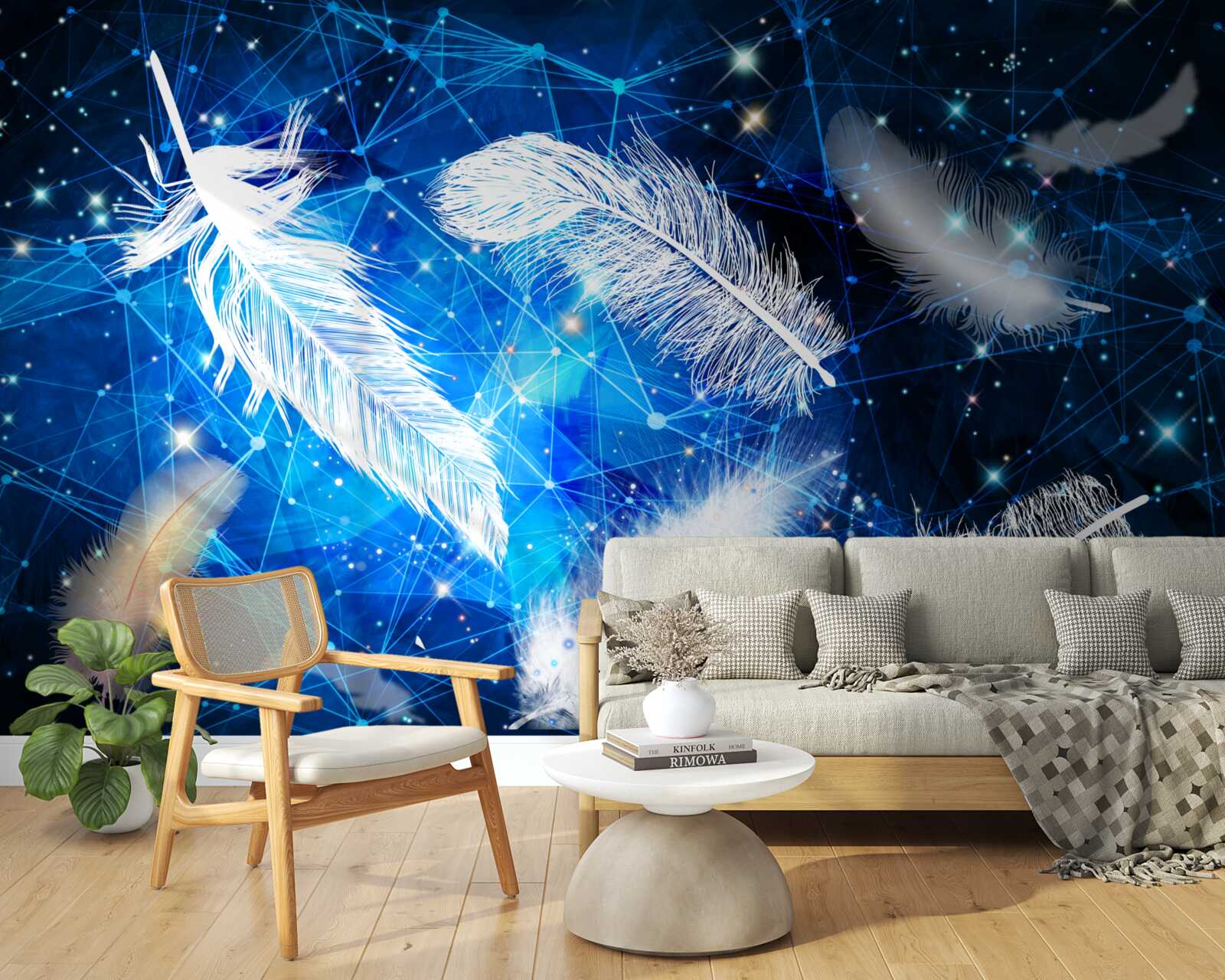 Fototapeta hviezdna obloha ako pozadie pre biele perie