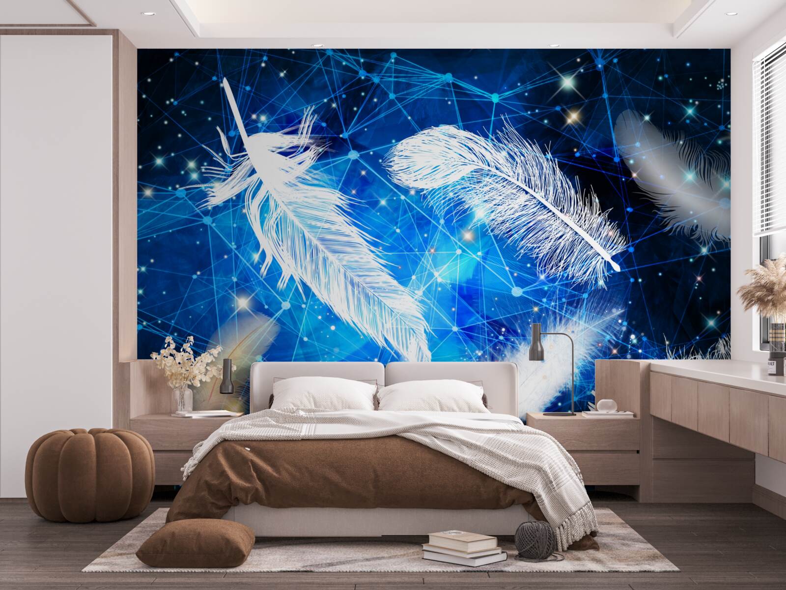 Fototapeta hviezdna obloha ako pozadie pre biele perie