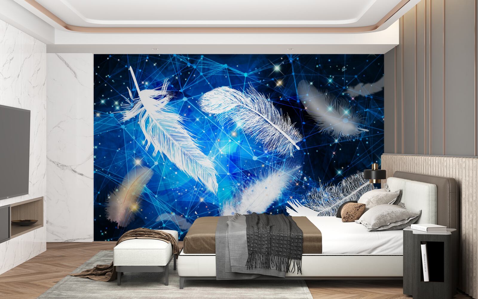 Fototapeta hviezdna obloha ako pozadie pre biele perie