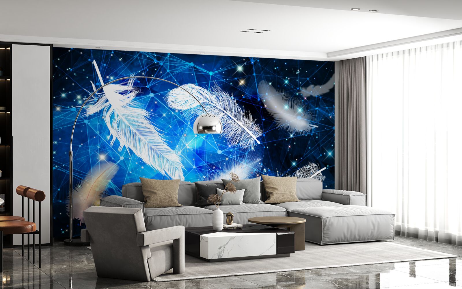 Fototapeta hviezdna obloha ako pozadie pre biele perie